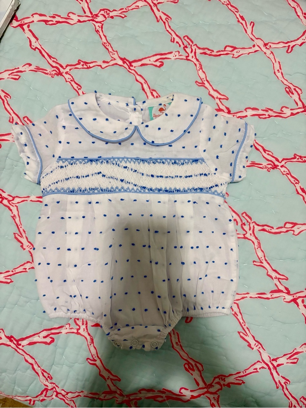 White and Blue Polka Dot Baby One-Piece Romper